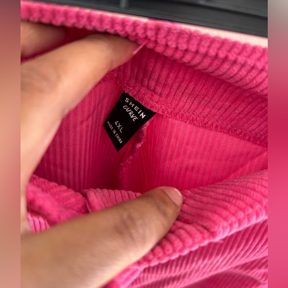 SHEIN HARRY STYLES-esque Hot Pink/ Pink Plus High Waist Corduroy Wide Leg Pants - Picture 4 of 6